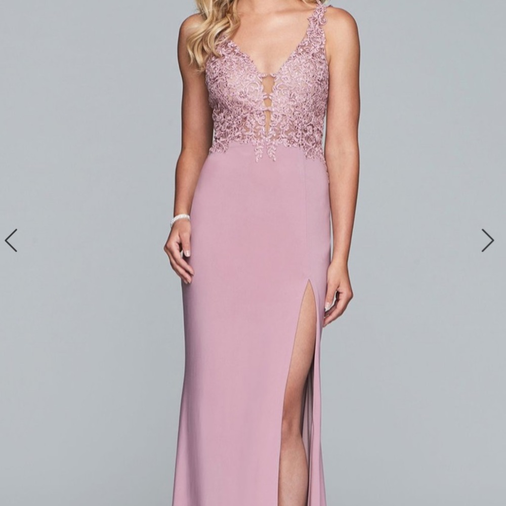 Faviana Muave Lace Bodice W/ Slit Prom Dress 10204